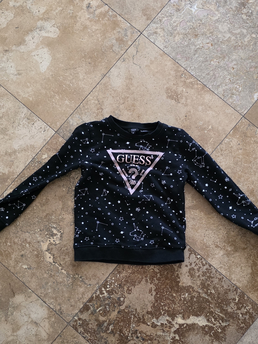 GUESS Black Sweatshirt with Pink Triangle Logo and Starry Print